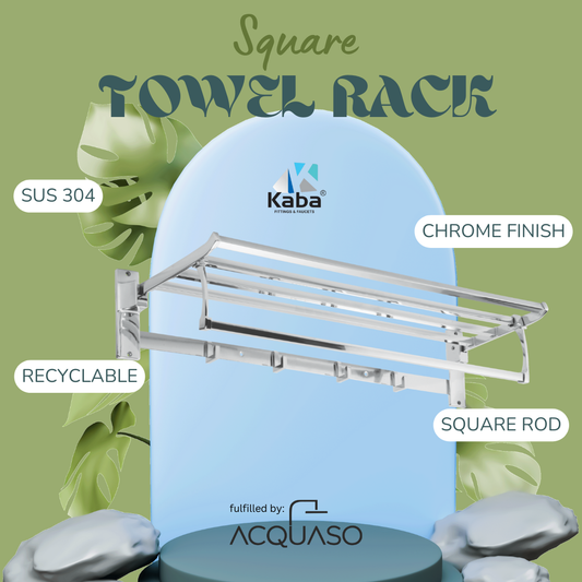 SQUARE Stainless Steel Folding Towel Rack for Bathroom/Towel Stand/Hanger 24 Inch Wall Mounted Stainless Steel Bathroom Towel Hanger / Space-Saving Durable Bathroom Accessories and Fittings (Pack of 1)