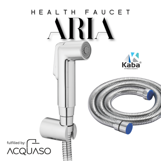 Health Faucet ARIA ABS Health Faucet/ Bidet / Shataff / Jet Spray Gun with SS-304 Grade Flexible Hose Pipe and Wall Hook, White Jet Spray for Toilet, Polished, Chrome (Pack of 1)