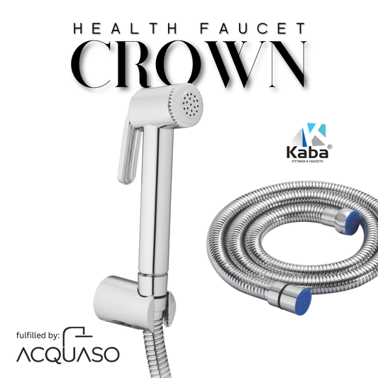 Health Faucet CROWN ABS Health Faucet/ Bidet / Shataff / Jet Spray Gun with SS-304 Grade Flexible Hose Pipe and Wall Hook, White Jet Spray for Toilet, Polished, Chrome (Pack of 1)