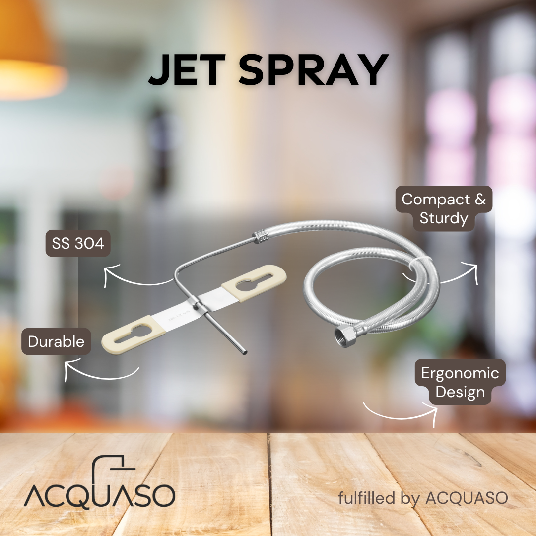 KABA AMERICAN Stainless Steel Hands-Free Jet Spray with 1.5m PVC Hose | Wall Plate Included | L-Type Indian Toilet Seat Compatible | Silver Finish