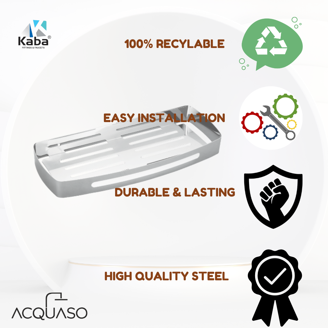 KABA SLEEK Shelf – SUS304 Stainless Steel Corner Bathroom Storage Rack | Wall-Mounted Organizer for Toiletries | Modern Design, Rust-Resistant, Large Capacity