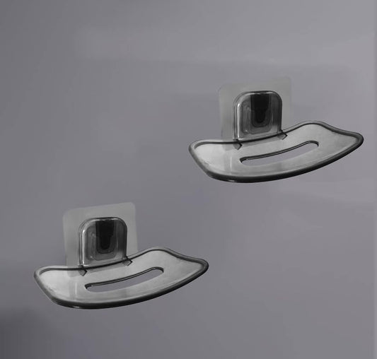 Wall-Mounted Soap Dish | Transparent Plastic Self-Adhesive Holder with Drainage | Waterproof & No-Drill Installation | Bathroom & Kitchen Organizer | Pack of 2