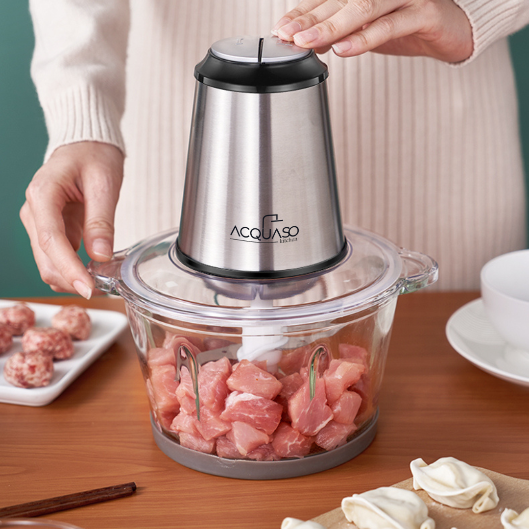 EDGE PRO Electric Vegetable & Meat Chopper | Food Processor | Vegetables, Meat, Nuts, Herbs | 1L Glass Bowl | 200W Motor | 4 Sharp Stainless Steel Blades | 2-Speed Control | Multipurpose Food Processor | Fulfilled by Acquaso