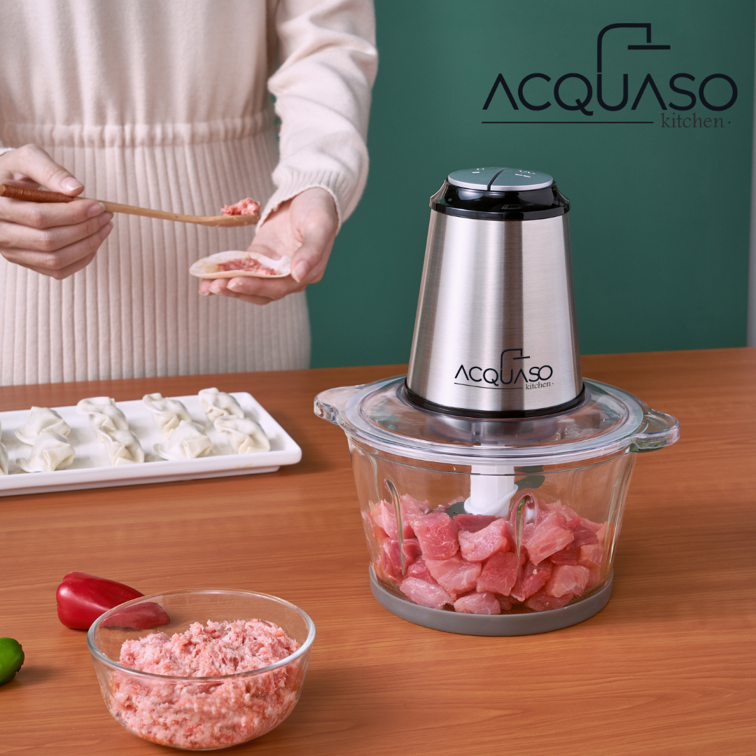 EDGE PRO Electric Vegetable & Meat Chopper | Food Processor | Vegetables, Meat, Nuts, Herbs | 1L Glass Bowl | 200W Motor | 4 Sharp Stainless Steel Blades | 2-Speed Control | Multipurpose Food Processor | Fulfilled by Acquaso