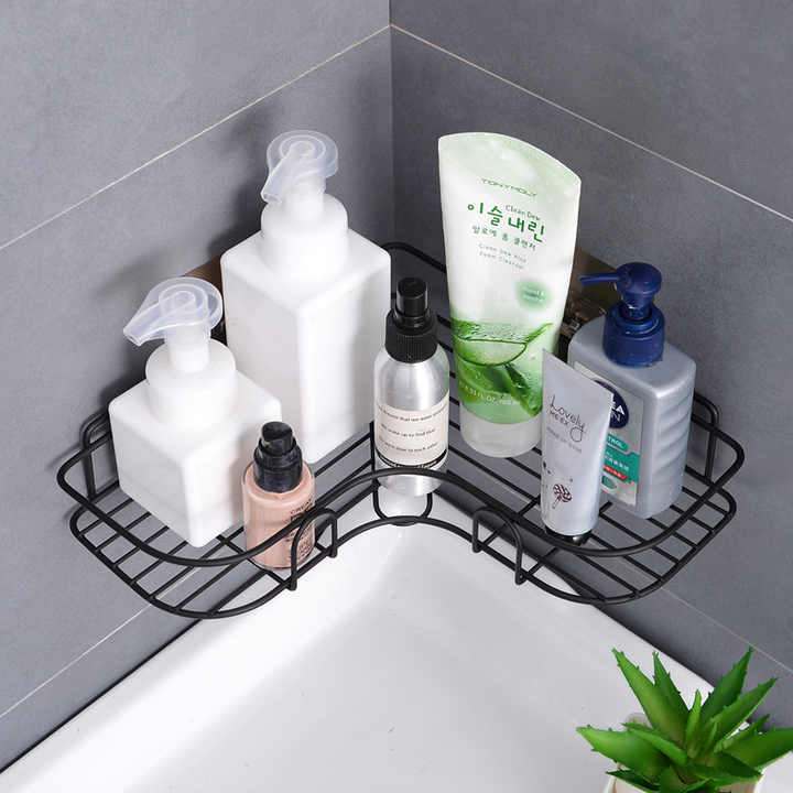 Self-Adhesive L-Shaped Corner Shelf | Metal Wall-Mount Rack for Bathroom, Kitchen, Office & Living Room (23 cm, Black)