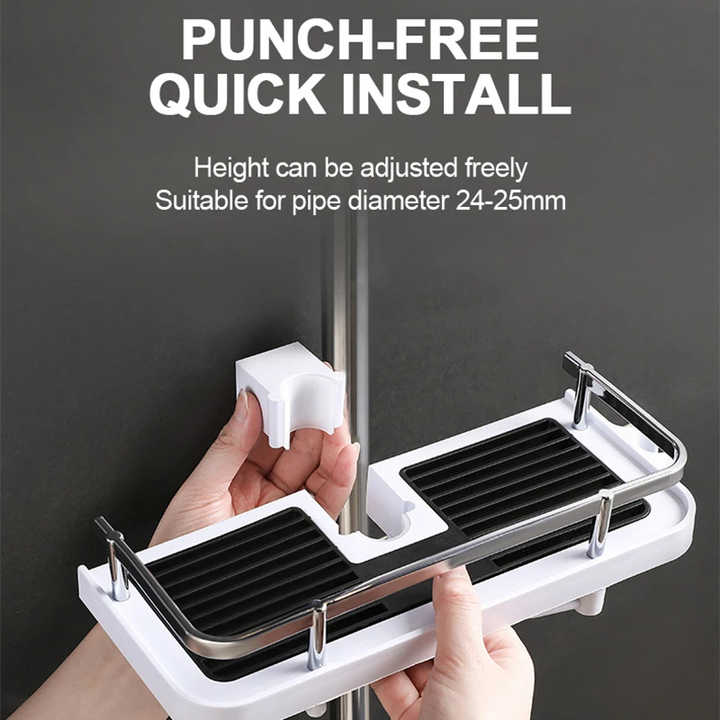 Plastic Punch-Free Shower Organizer Rack for Bathroom & Kitchen – Wall Mounted Storage with Adjustable Shelves and Drainage Design