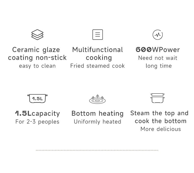 CURA PLUS Multipurpose Electric Cooker | 1.5L Non-Stick Skillet Pot with Steamer | 600W | Auto Thermostat & Temperature Control | Stainless Steel Body | Ceramic Coating | Tempered Glass Lid | Ideal for Noodles, Frying, Boiling | fulfilled by Acquaso