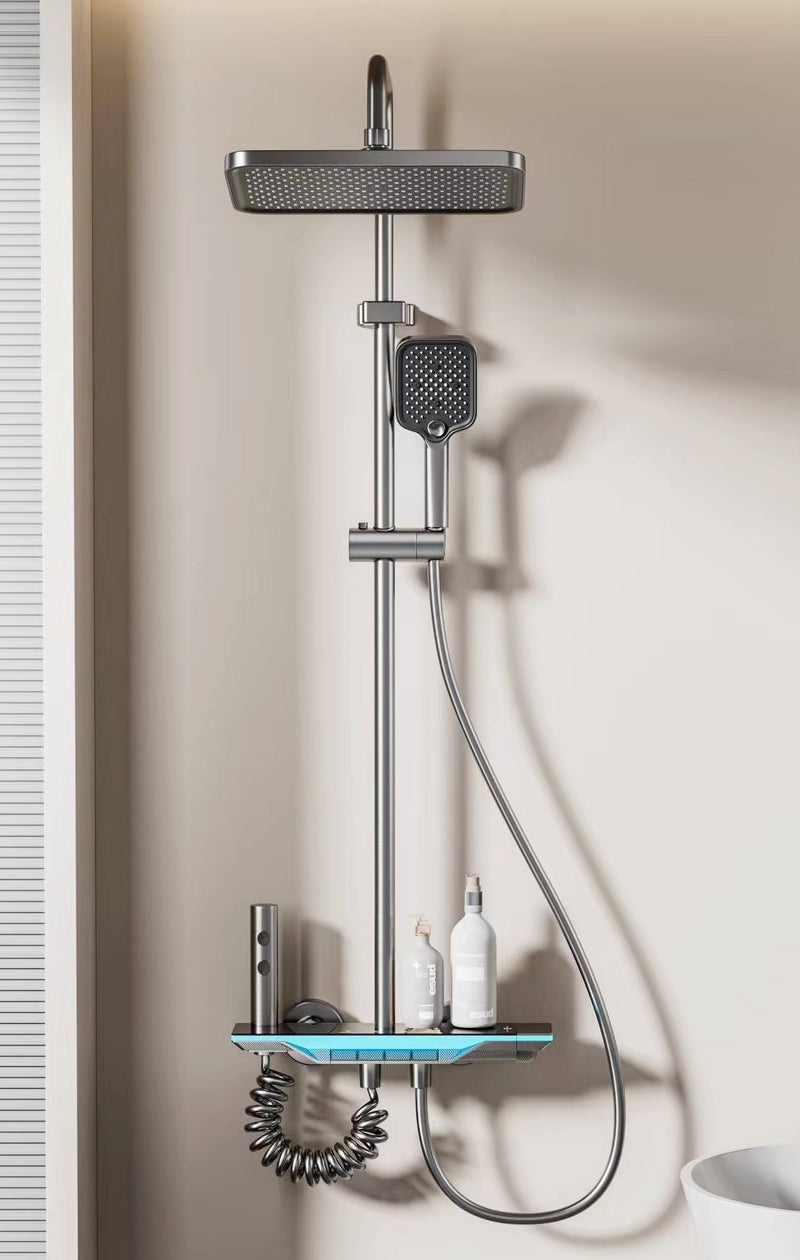 ACQUASO 2007 Thermostatic Shower Faucet Set | Wall-Mounted with Slide Bar | Single Handle | Rectangle Shower Head | Brass Body | Hot & Cold Mixer