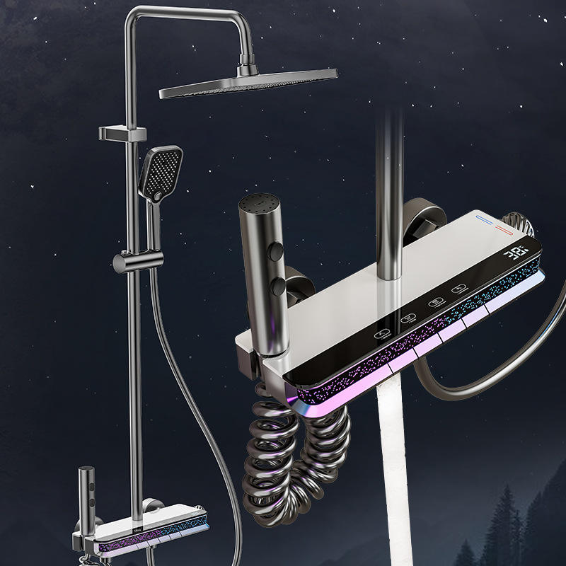 ACQUASO A18 Thermostatic Shower Set | Rectangle Rain Shower | In-Wall Mounted | Brushed Aluminum Alloy | Single Handle Mixer | 4 Spray Modes | Modern Bathroom Fixture