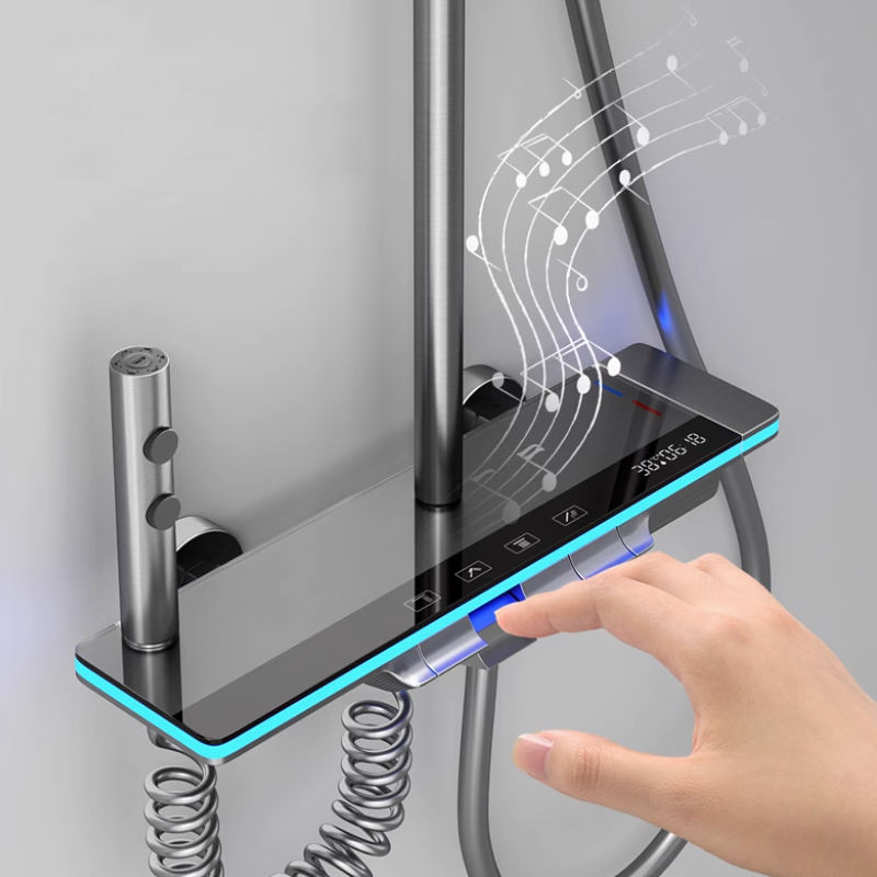 ACQUASO 2011 Multi-Function Thermostatic Shower Set | 5-Handle Wall-Mounted System with Slide Bar | 1.5M Height | Square Shower Head | 5 Spray Modes | Polished Finish