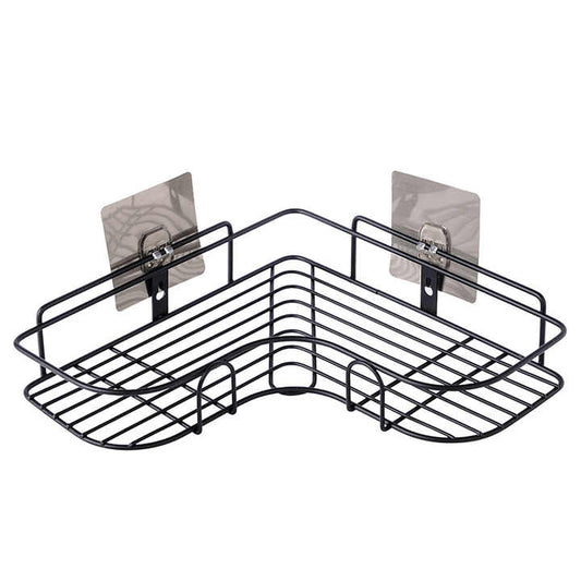 Self-Adhesive L-Shaped Corner Shelf | Metal Wall-Mount Rack for Bathroom, Kitchen, Office & Living Room (23 cm, Black)