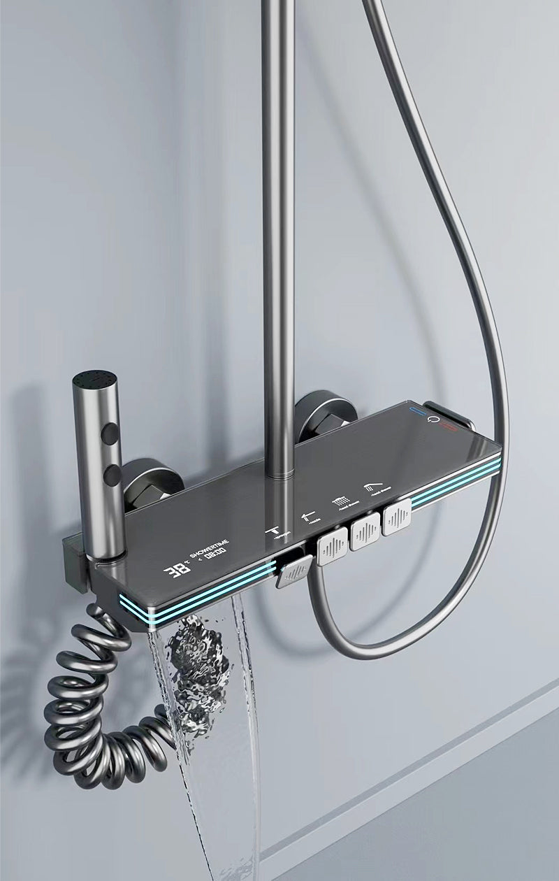 ACQUASO 2006 Multi-Handle Thermostatic Shower Set | Wall-Mounted with Slide Bar | Customizable Color Options | Gun Gray, White, Black, Gold | Polished Brass | Round Shower Head