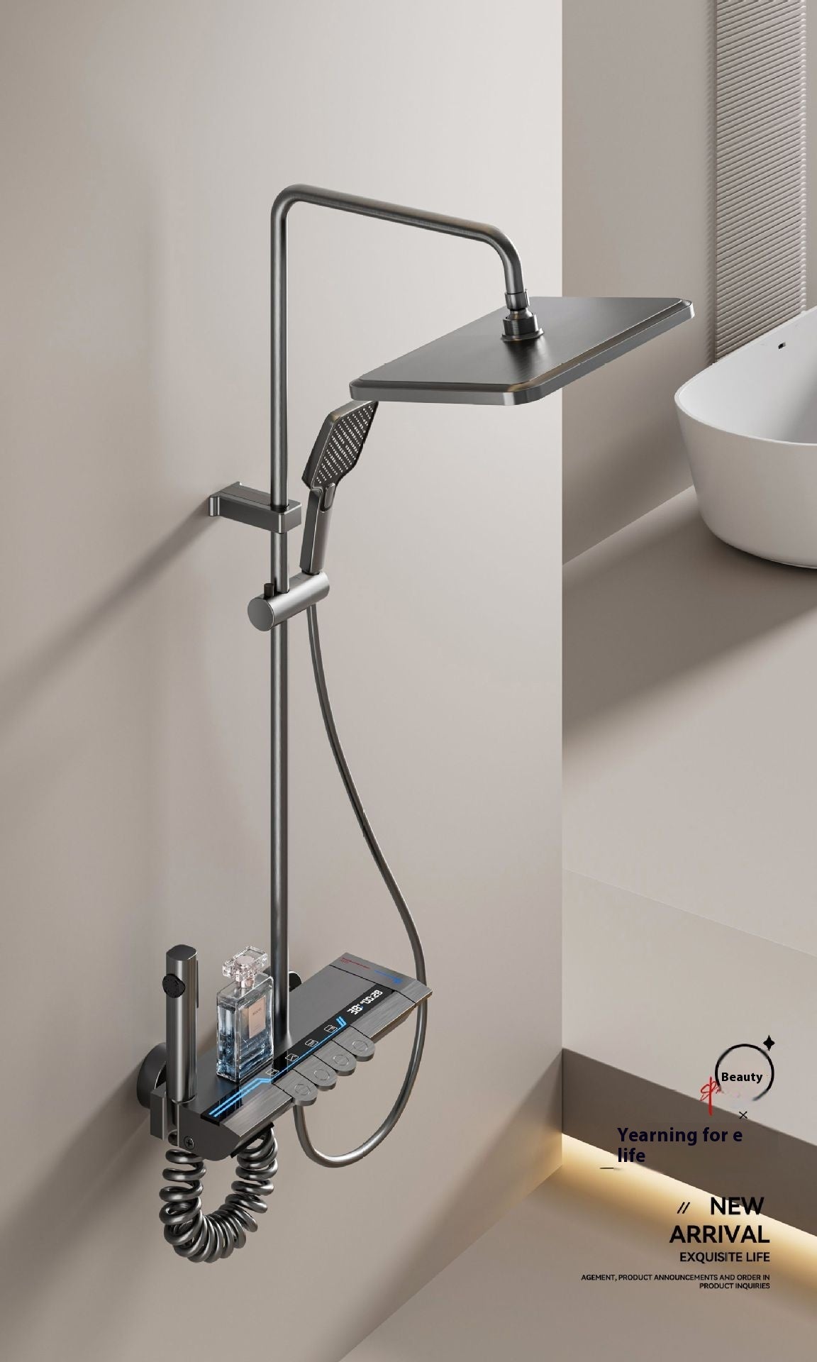 ACQUASO A9 Brass Thermostatic Shower Set with Slide Bar | Wall-Mounted Rain Shower System | Rectangle Head | Brushed Finish | Single Handle Mixer for Bathroom
