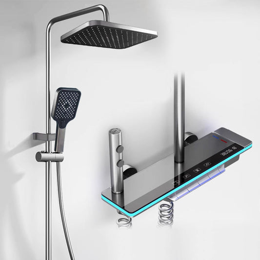 ACQUASO 2011 Multi-Function Thermostatic Shower Set | 5-Handle Wall-Mounted System with Slide Bar | 1.5M Height | Square Shower Head | 5 Spray Modes | Polished Finish