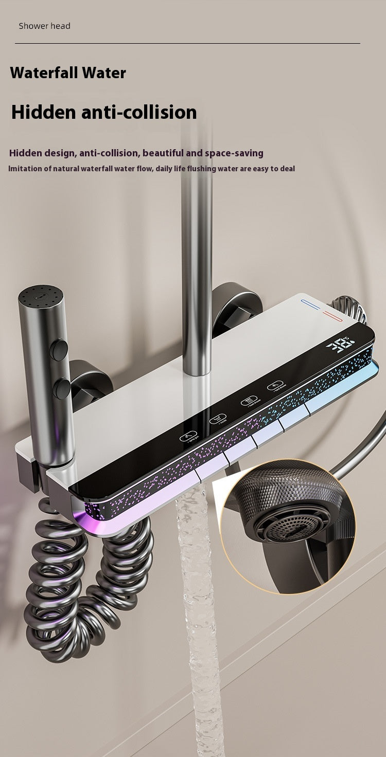 ACQUASO A18 Thermostatic Shower Set | Rectangle Rain Shower | In-Wall Mounted | Brushed Aluminum Alloy | Single Handle Mixer | 4 Spray Modes | Modern Bathroom Fixture