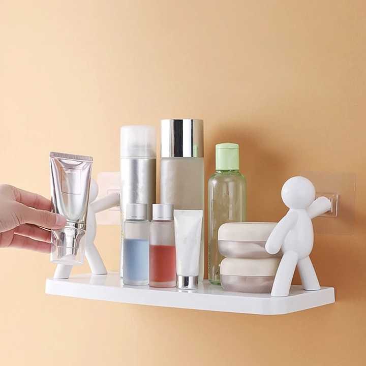 Humanoid Floating Wall Shelf β No-Drill Matte Finish Storage Rack with Strong Adhesive | ABS Plastic | Modern Space-Saving Shelf for Bathroom, Kitchen, Office & Bedroom (Pack of 1)