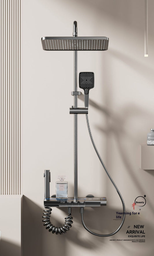 ACQUASO A9 Brass Thermostatic Shower Set with Slide Bar | Wall-Mounted Rain Shower System | Rectangle Head | Brushed Finish | Single Handle Mixer for Bathroom