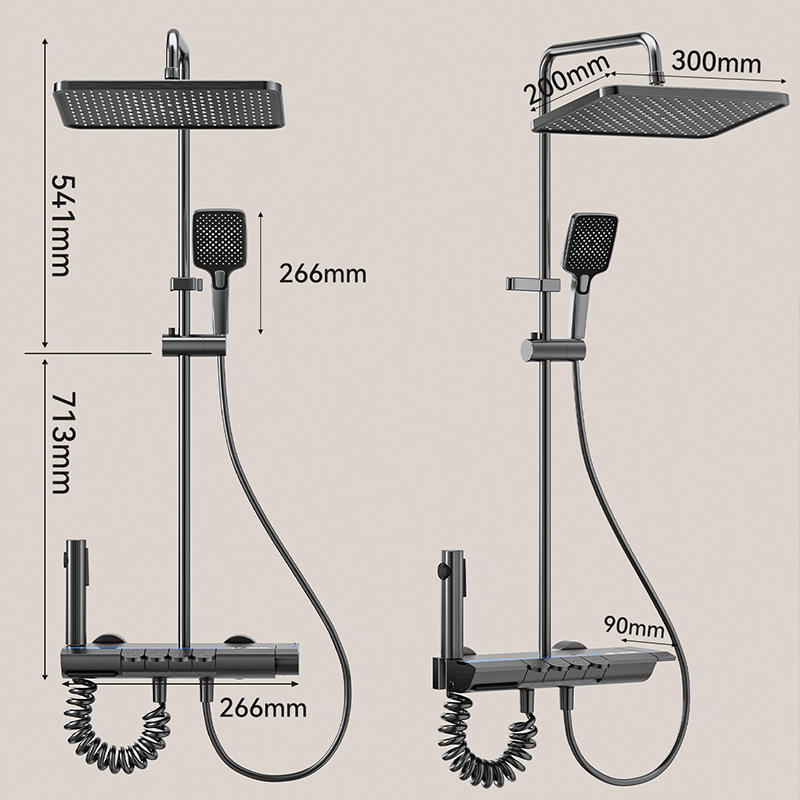 ACQUASO A9 Brass Thermostatic Shower Set with Slide Bar | Wall-Mounted Rain Shower System | Rectangle Head | Brushed Finish | Single Handle Mixer for Bathroom