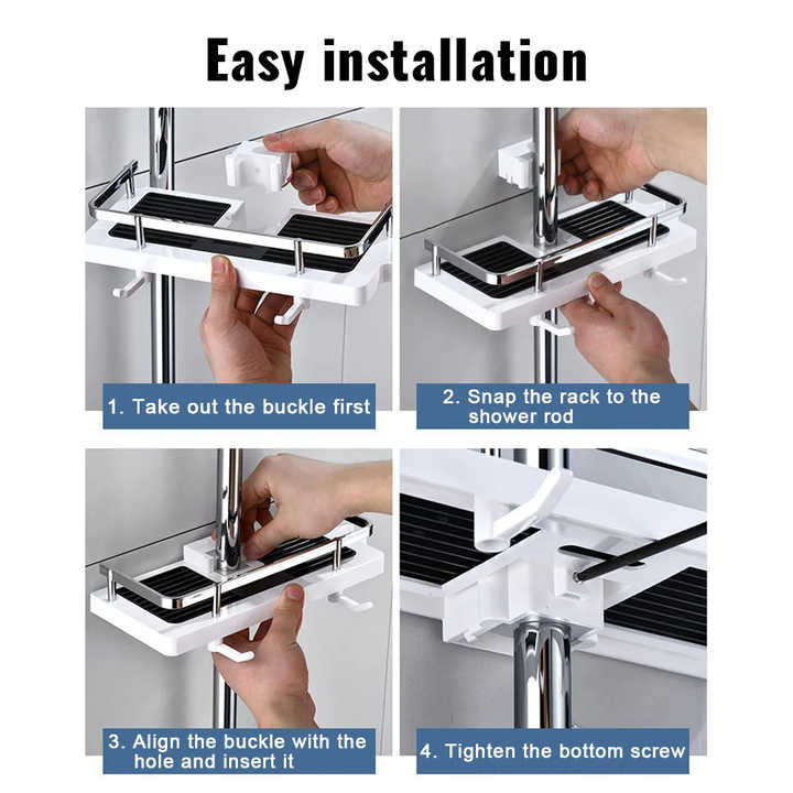 Plastic Punch-Free Shower Organizer Rack for Bathroom & Kitchen – Wall Mounted Storage with Adjustable Shelves and Drainage Design