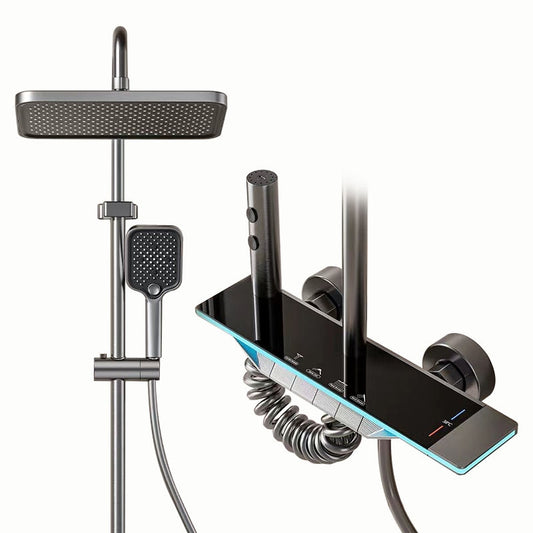 ACQUASO 2007 Thermostatic Shower Faucet Set | Wall-Mounted with Slide Bar | Single Handle | Rectangle Shower Head | Brass Body | Hot & Cold Mixer