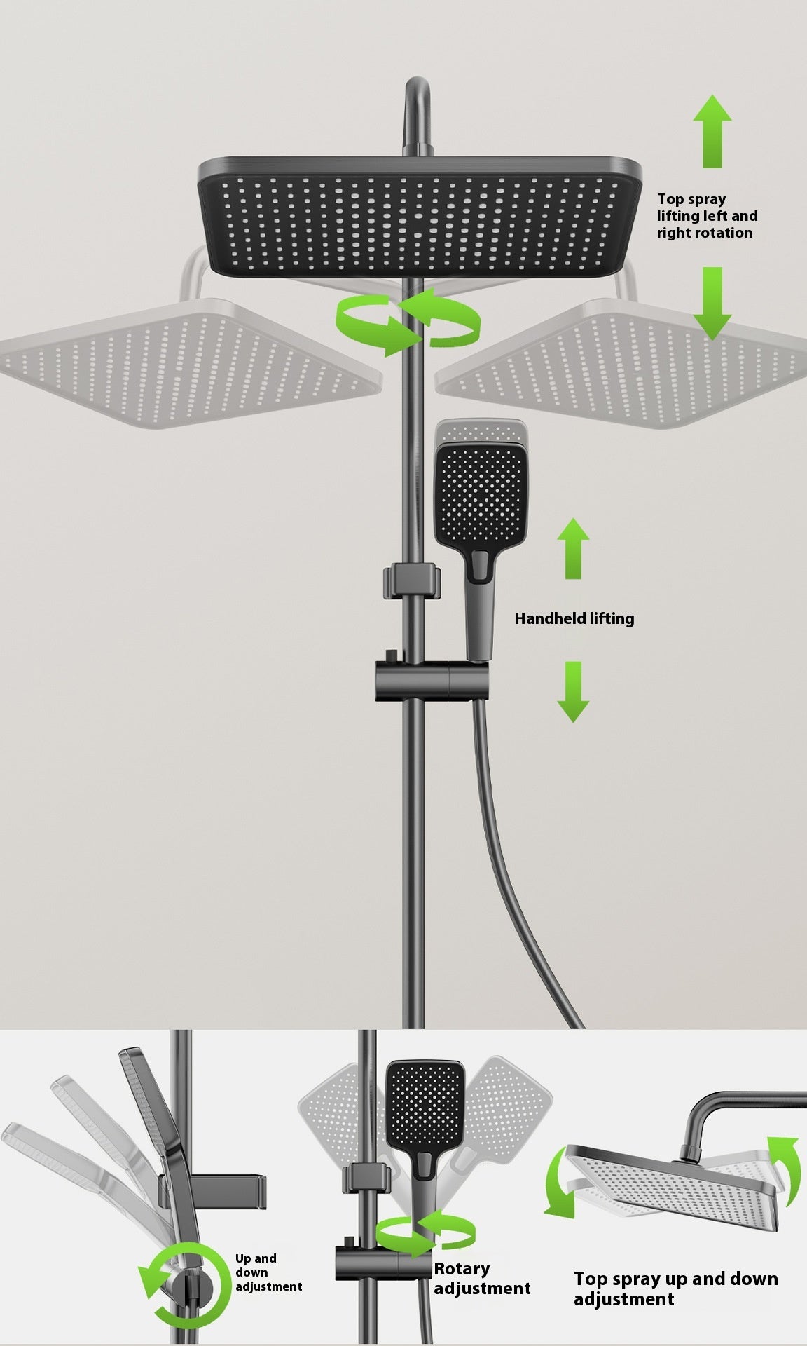 ACQUASO A9 Brass Thermostatic Shower Set with Slide Bar | Wall-Mounted Rain Shower System | Rectangle Head | Brushed Finish | Single Handle Mixer for Bathroom