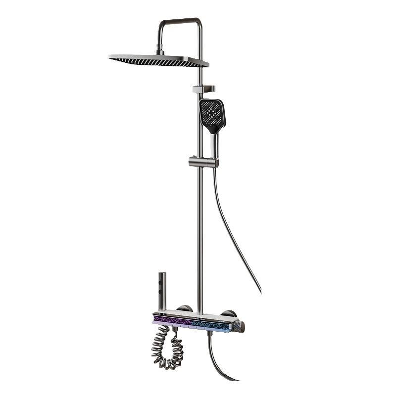 ACQUASO A18 Thermostatic Shower Set | Rectangle Rain Shower | In-Wall Mounted | Brushed Aluminum Alloy | Single Handle Mixer | 4 Spray Modes | Modern Bathroom Fixture