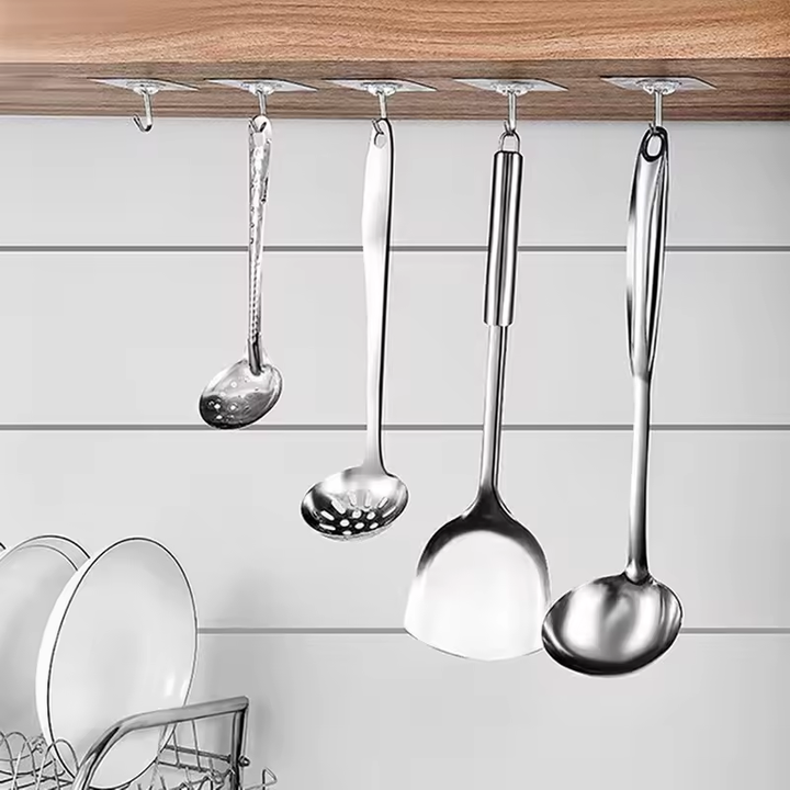 ACQUASO Transparent Self-Adhesive Flower Hook | Heavy-Duty Wall Hanger | No Drill Plastic Hook for Kitchen, Bathroom, Office & More | Holds up to 10 kg | Pack of 10
