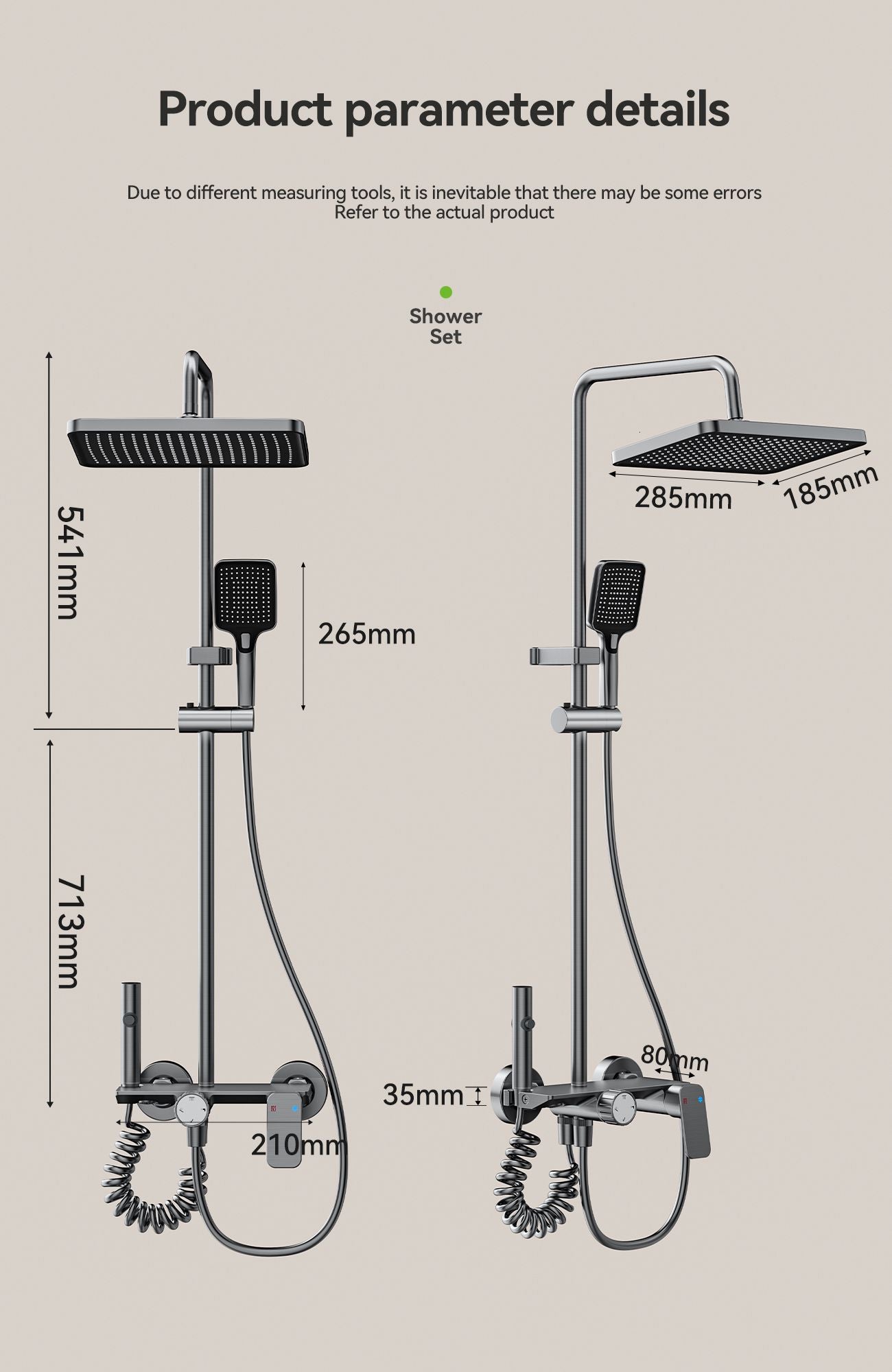 ACQUASO A25 Thermostatic Shower Faucet Set | Wall-Mounted Aluminum Body | Square Rainfall Shower Head | Hot & Cold Mixer | Modern Bathroom Shower System | Wall Mixer with Shower
