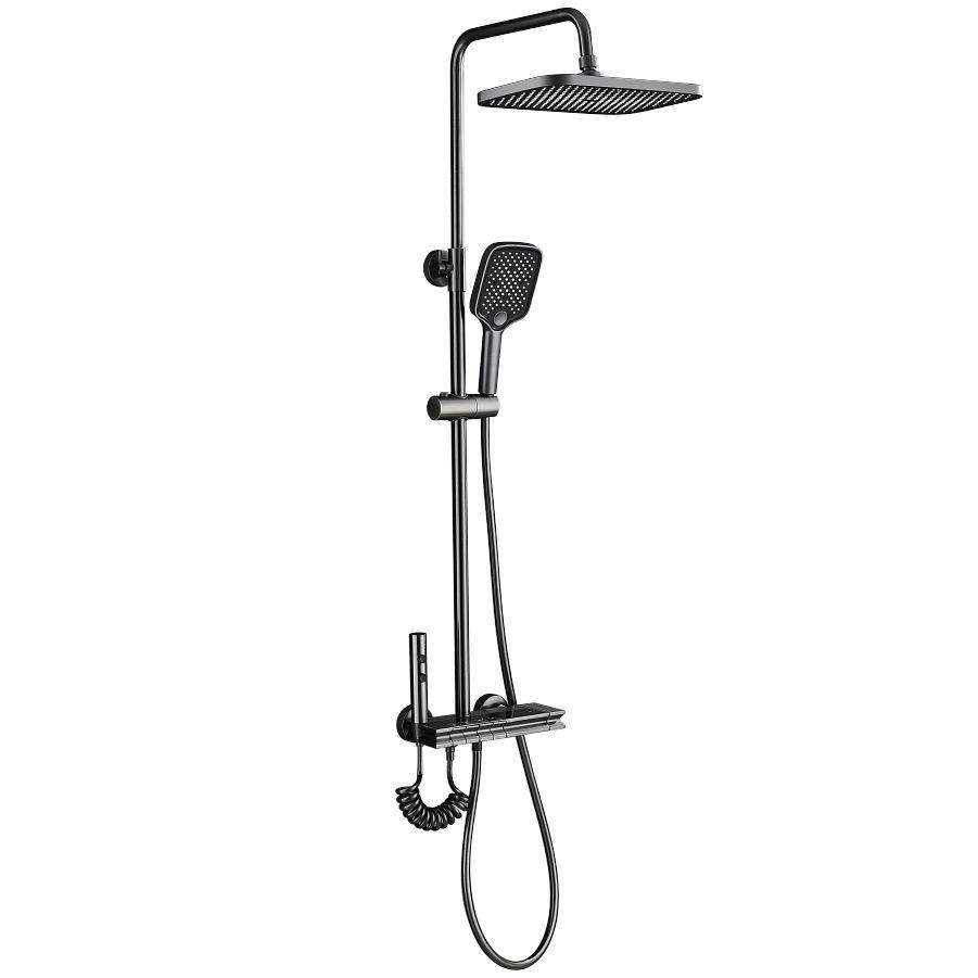 ACQUASO A1 Brass Thermostatic Shower Set with Slide Bar | Rectangle Rain Head | Wall Mounted Shower System | Brushed Finish | Single Handle Mixer | 1-Year Warranty