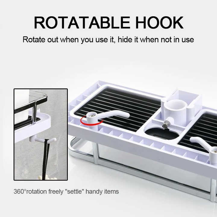 Plastic Punch-Free Shower Organizer Rack for Bathroom & Kitchen – Wall Mounted Storage with Adjustable Shelves and Drainage Design