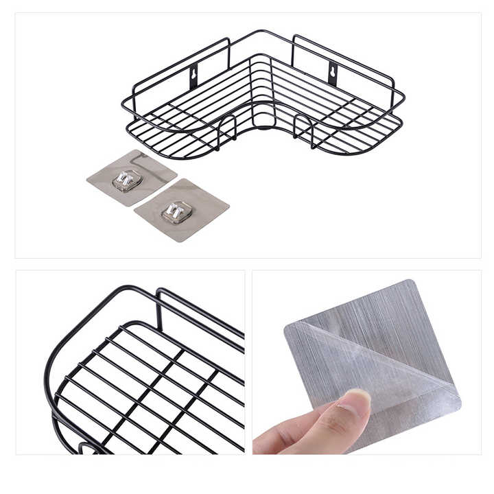 Self-Adhesive L-Shaped Corner Shelf | Metal Wall-Mount Rack for Bathroom, Kitchen, Office & Living Room (23 cm, Black)