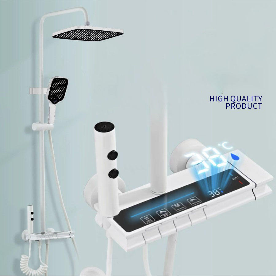 ACQUASO A1 Brass Thermostatic Shower Set with Slide Bar | Rectangle Rain Head | Wall Mounted Shower System | Brushed Finish | Single Handle Mixer | 1-Year Warranty