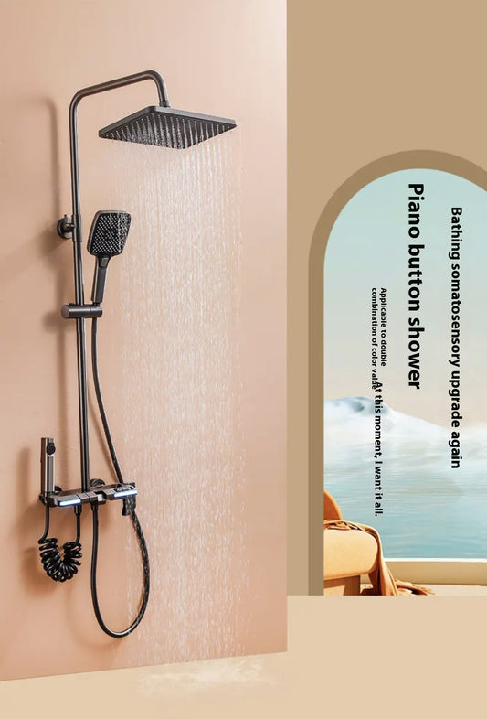 ACQUASO A31 Thermostatic Copper Shower Set | In-Wall Mounted Square Rain Shower | Galvanized Brushed Finish | Hot & Cold Mixer | Modern Bathroom Fixture
