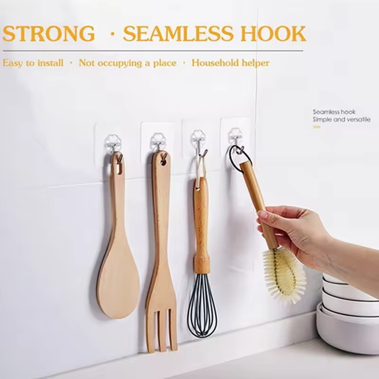 ACQUASO Transparent Self-Adhesive Flower Hook | Heavy-Duty Wall Hanger | No Drill Plastic Hook for Kitchen, Bathroom, Office & More | Holds up to 10 kg | Pack of 10