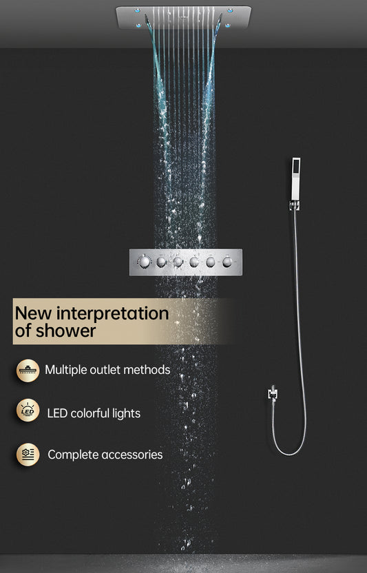 ACQUASO DUDHSAGAR Luxury Thermostatic Shower System LED Shower System – 580x380mm SUS304 Stainless Steel Ceiling-Mounted Shower Panel | Rainfall, Waterfall, Spray, Water Column, Hand Shower