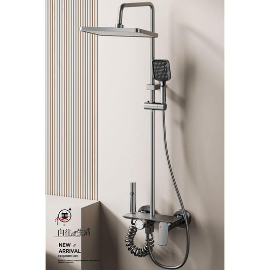 ACQUASO A25 Thermostatic Shower Faucet Set | Wall-Mounted Aluminum Body | Square Rainfall Shower Head | Hot & Cold Mixer | Modern Bathroom Shower System | Wall Mixer with Shower