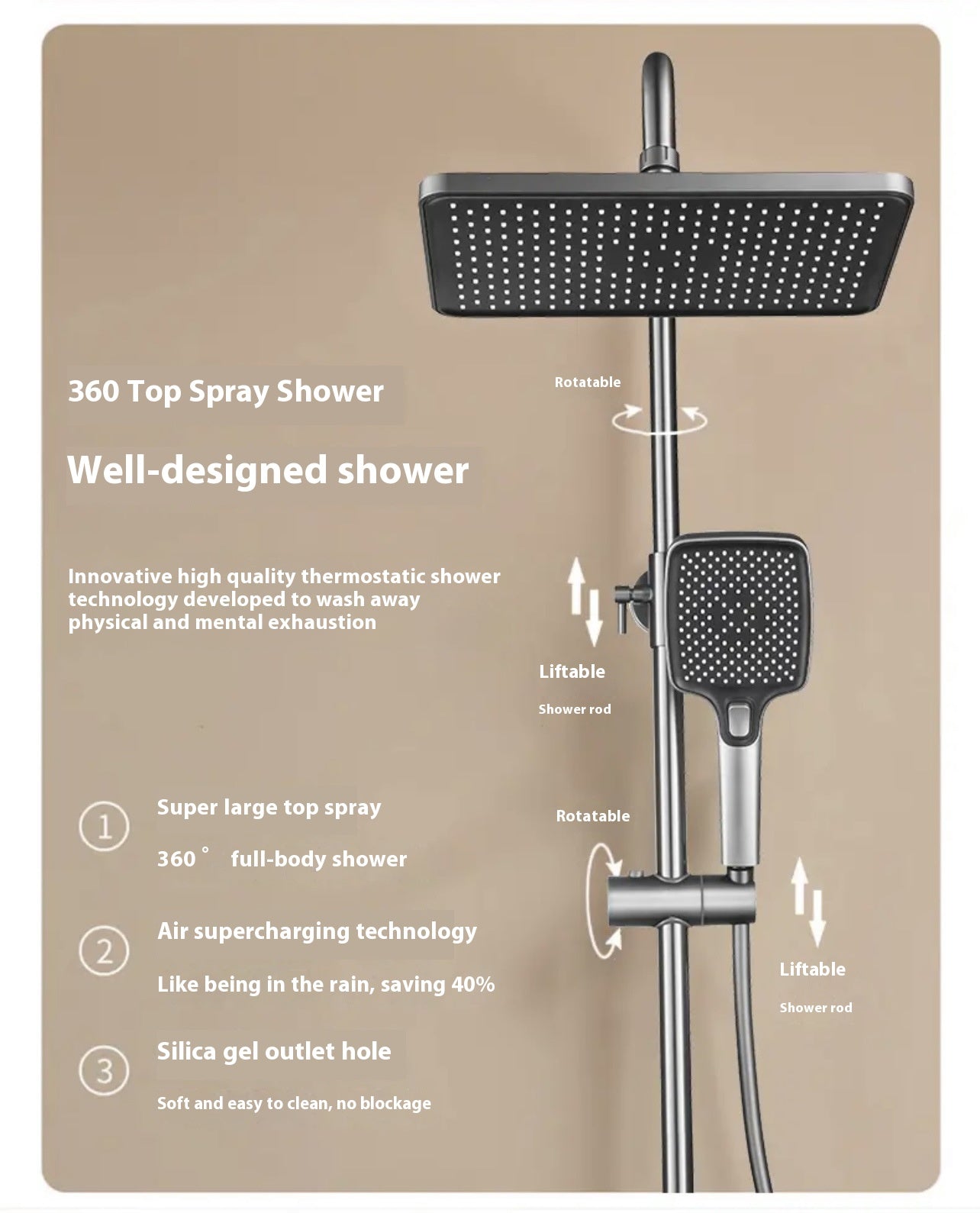 ACQUASO A31 Thermostatic Copper Shower Set | In-Wall Mounted Square Rain Shower | Galvanized Brushed Finish | Hot & Cold Mixer | Modern Bathroom Fixture