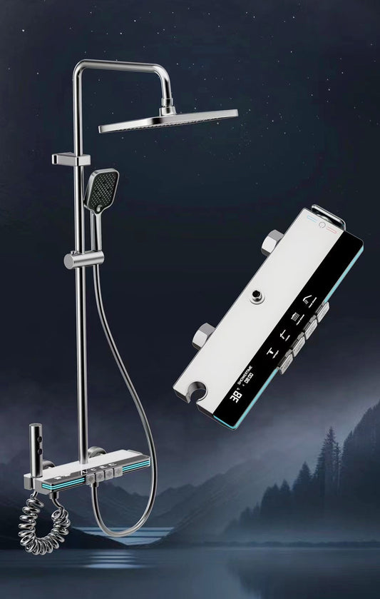 ACQUASO 2006 Multi-Handle Thermostatic Shower Set | Wall-Mounted with Slide Bar | Customizable Color Options | Gun Gray, White, Black, Gold | Polished Brass | Round Shower Head