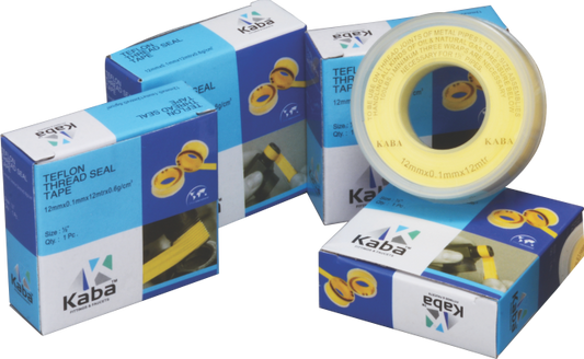 KABA Yellow PTFE Teflon Tape for Plumbing | 12mm x 10m | Leak-Proof Thread Sealant for Gas, Water & Air Pipes | High-Density Thread Tape with Protective Cover | Pack of 10