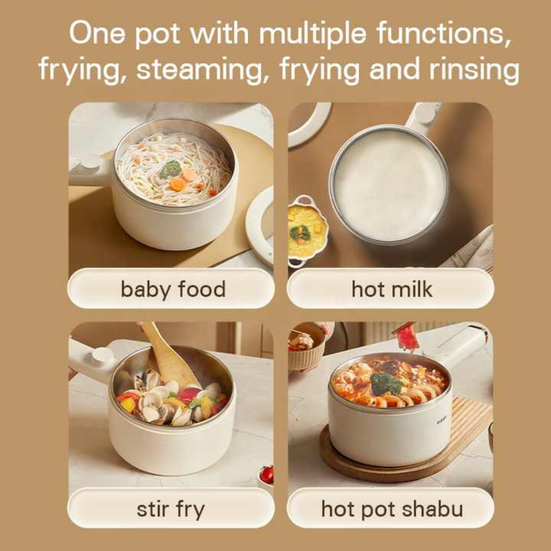 CURA PRO Multipurpose Electric Cooker | 1.8L Non-Stick Pot | 600W Fast Heating | Tempered Glass Lid | Stir Fry, Boil, Steam, Roast | Compact Ramen & Hot Pot Cooker | Fulfilled by Acquaso