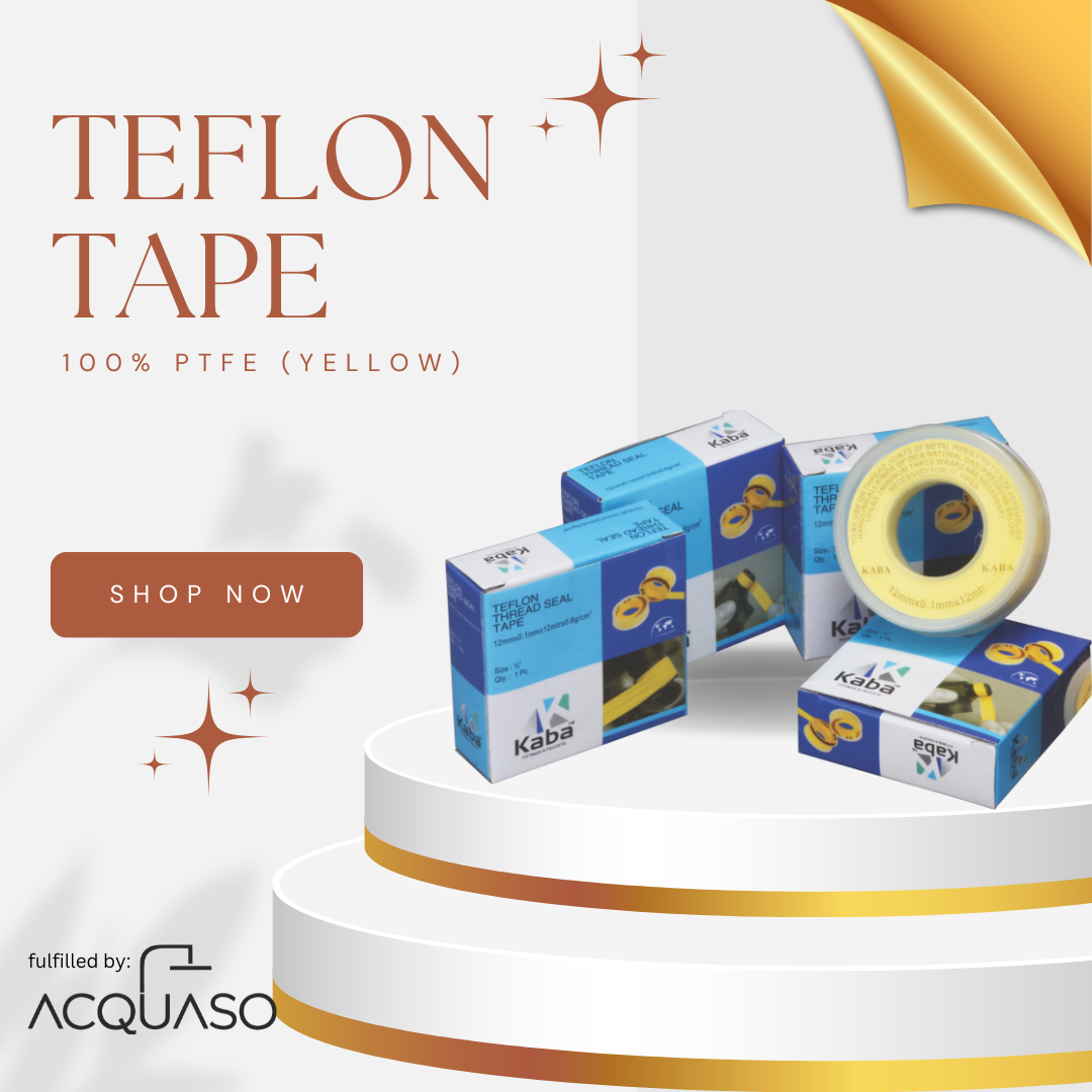 KABA Yellow PTFE Teflon Tape for Plumbing | 12mm x 10m | Leak-Proof Thread Sealant for Gas, Water & Air Pipes | High-Density Thread Tape with Protective Cover | Pack of 10