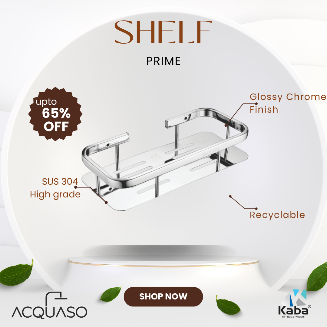 KABA PRIME Shelf – SUS304 Stainless Steel Corner Bathroom Shelf | Wall Mounted Shower/Kitchen Storage Rack | Polished Chrome Finish | Modern & Rustproof