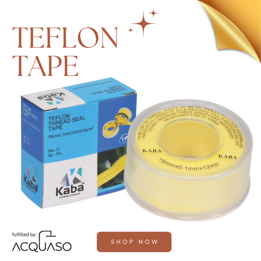 KABA Yellow PTFE Teflon Tape for Plumbing | 12mm x 10m | Leak-Proof Thread Sealant for Gas, Water & Air Pipes | High-Density Thread Tape with Protective Cover | Pack of 10