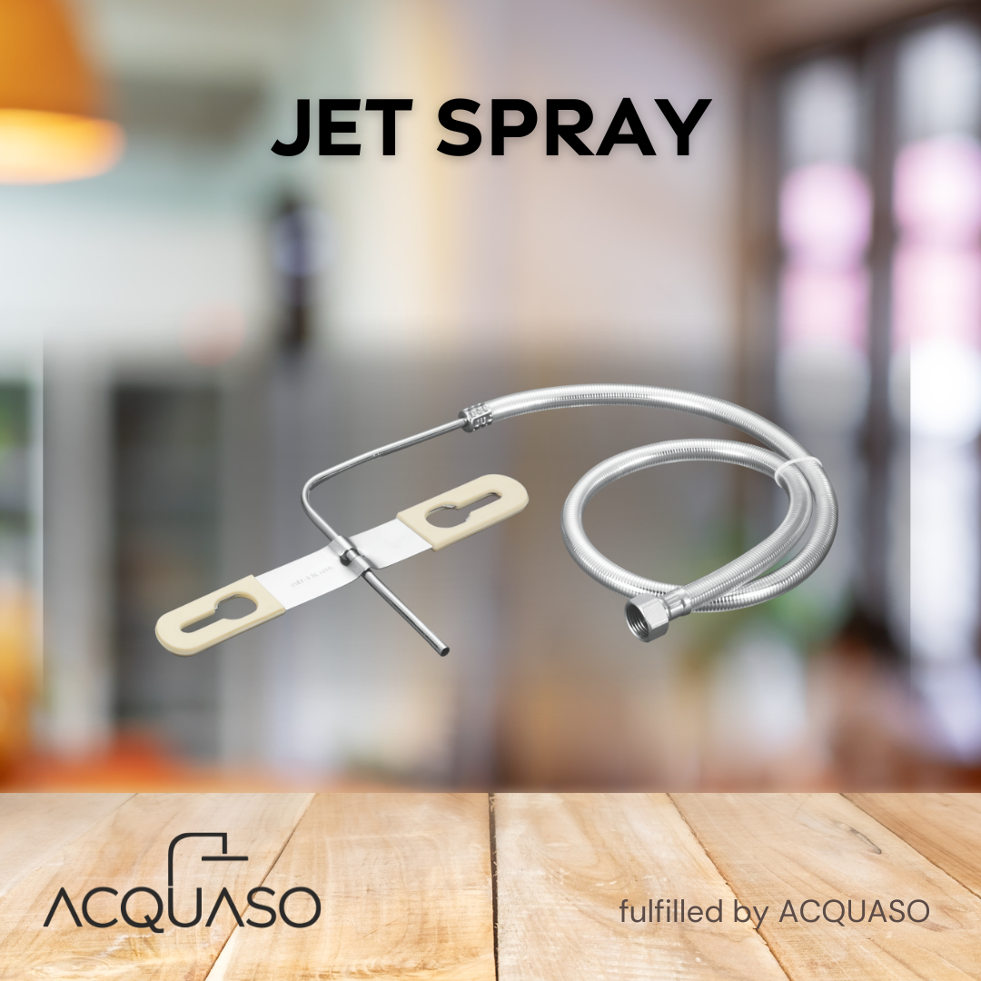 KABA AMERICAN Stainless Steel Hands-Free Jet Spray with 1.5m PVC Hose | Wall Plate Included | L-Type Indian Toilet Seat Compatible | Silver Finish