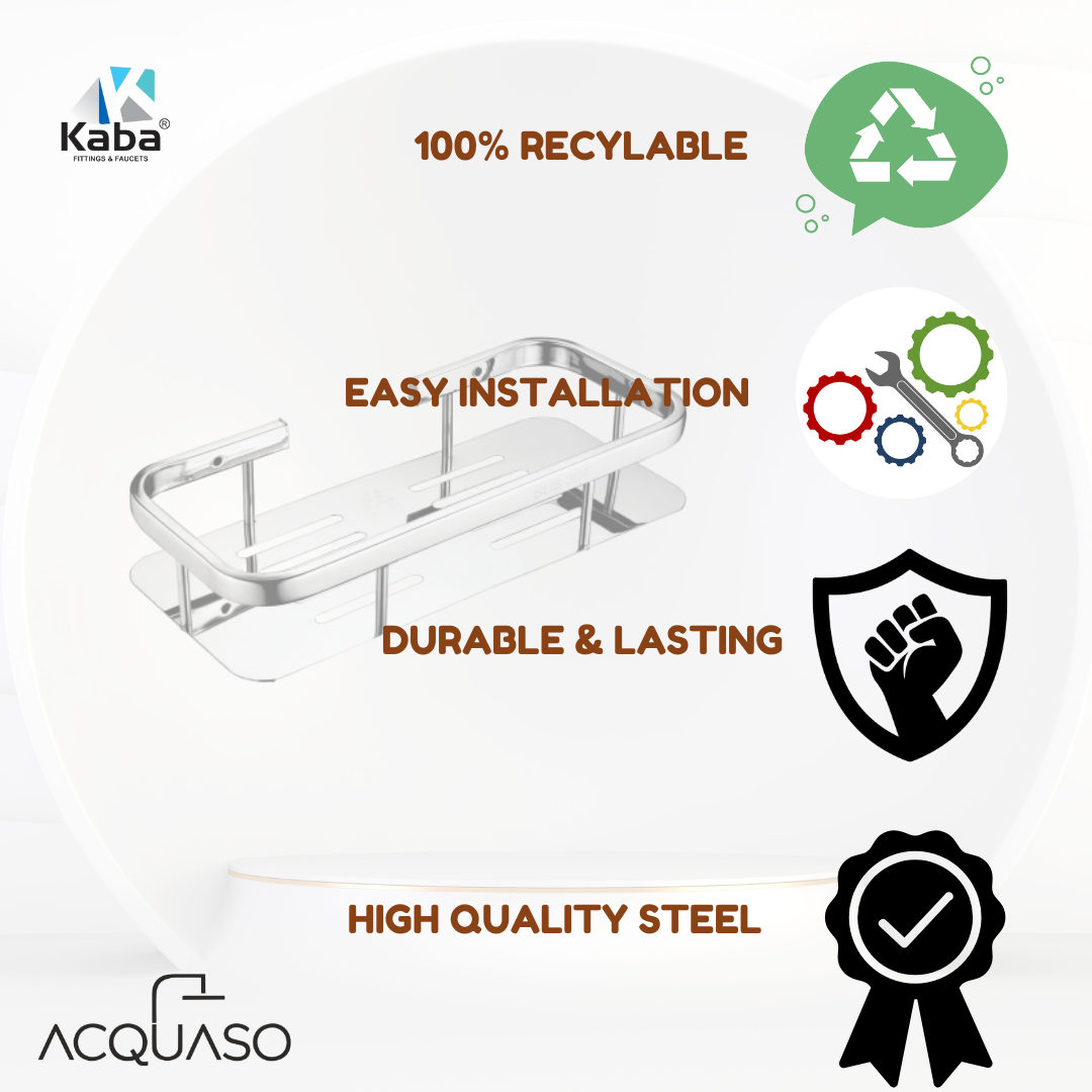 KABA PRIME Shelf – SUS304 Stainless Steel Corner Bathroom Shelf | Wall Mounted Shower/Kitchen Storage Rack | Polished Chrome Finish | Modern & Rustproof