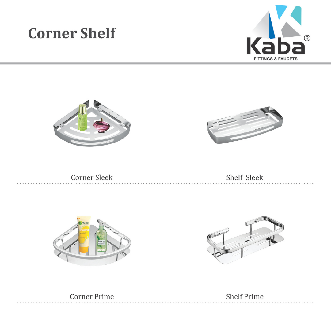 KABA PRIME Shelf – SUS304 Stainless Steel Corner Bathroom Shelf | Wall Mounted Shower/Kitchen Storage Rack | Polished Chrome Finish | Modern & Rustproof