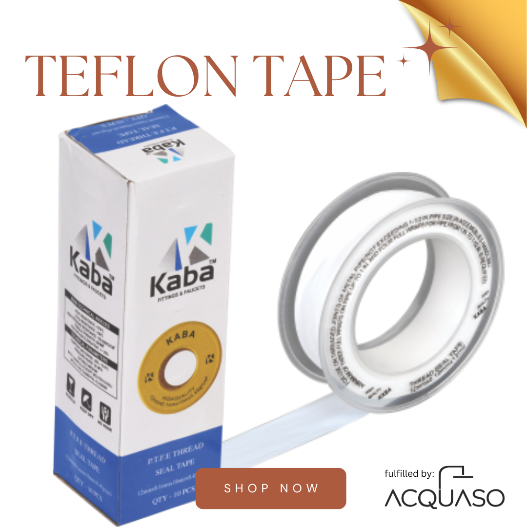 KABA White PTFE Teflon Tape for Plumbing – 10 Rolls Box | 12mm x 10m Each | High-Density Thread Sealant for Water, Gas, and Air Pipes | Leak-Proof, Dust-Protected