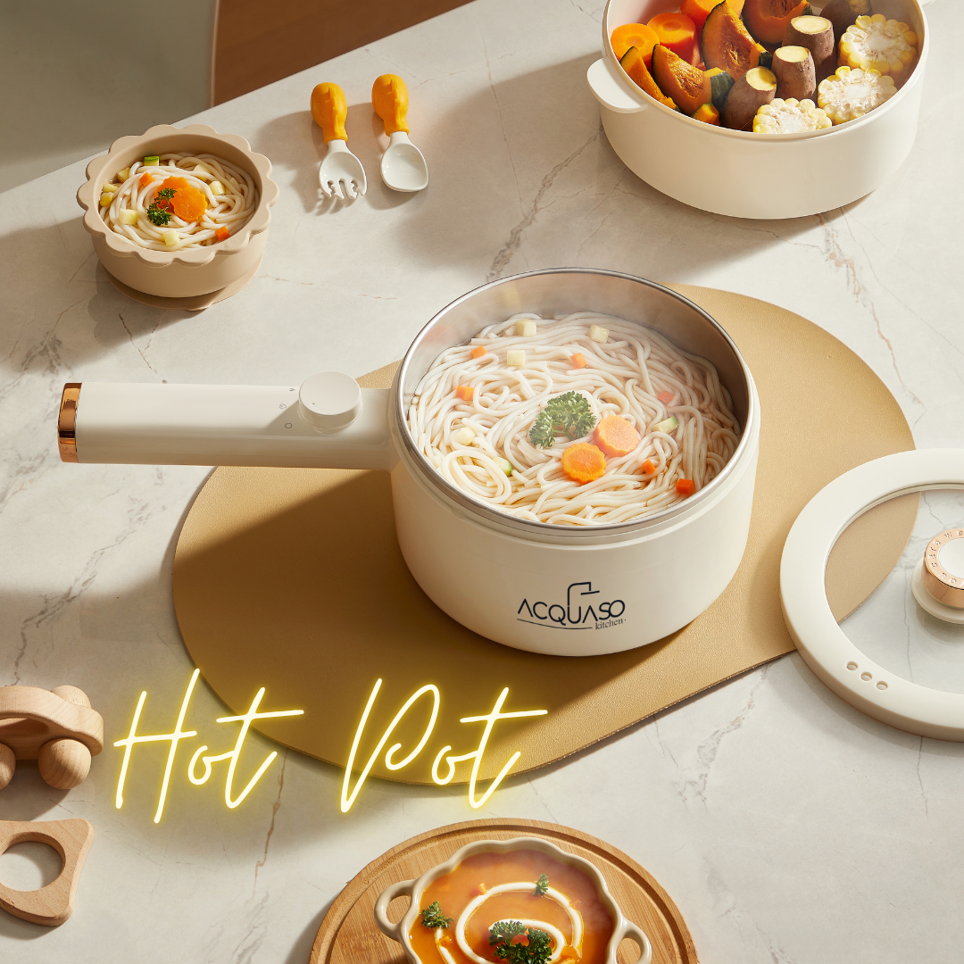 CURA PRO Multipurpose Electric Cooker | 1.8L Non-Stick Pot | 600W Fast Heating | Tempered Glass Lid | Stir Fry, Boil, Steam, Roast | Compact Ramen & Hot Pot Cooker | Fulfilled by Acquaso