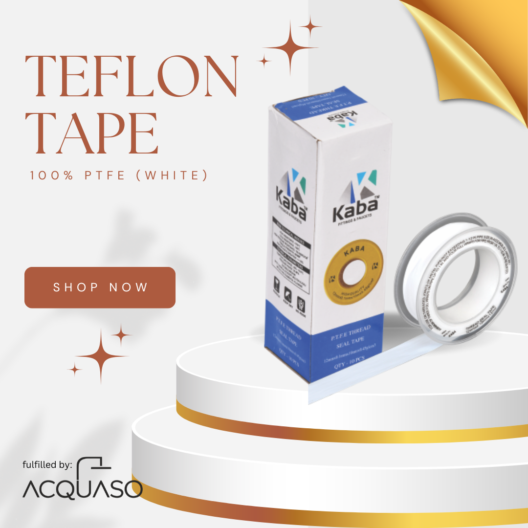 KABA White PTFE Teflon Tape for Plumbing – 10 Rolls Box | 12mm x 10m Each | High-Density Thread Sealant for Water, Gas, and Air Pipes | Leak-Proof, Dust-Protected