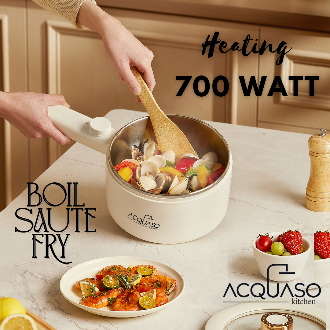 CURA PRO Multipurpose Electric Cooker | 1.8L Non-Stick Pot | 600W Fast Heating | Tempered Glass Lid | Stir Fry, Boil, Steam, Roast | Compact Ramen & Hot Pot Cooker | Fulfilled by Acquaso